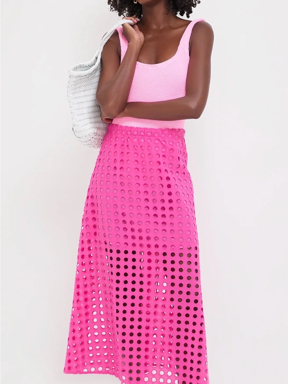 Tuckernuck Pink Eyelet Midi Skirt Size Small
